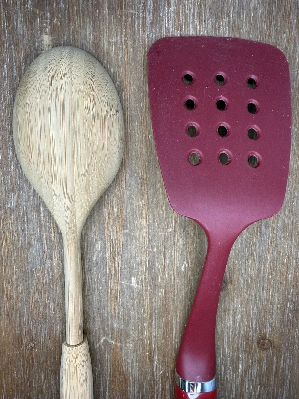KitchenAid Empire Red Spatula & Bamboo Wooden Spoon